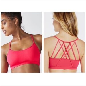 Fabletics Dash Hot Coral Seamless Cherry Red Strappy Sports Bra